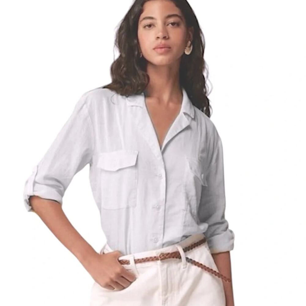 J.Crew Camp-collar shirt in featherweight linen blend NEW White 12 CA600